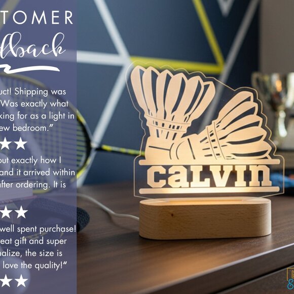 Custom Badminton LED Night Light – Unique Decor for Badminton Lovers - Picture 7 of 8